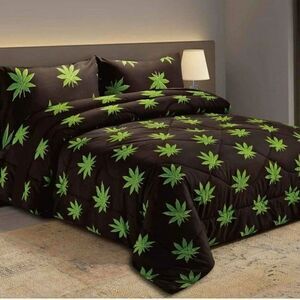  Pot Leaf KING Sheet Set Black Green Doobie Joint Grass Hippie Vibe